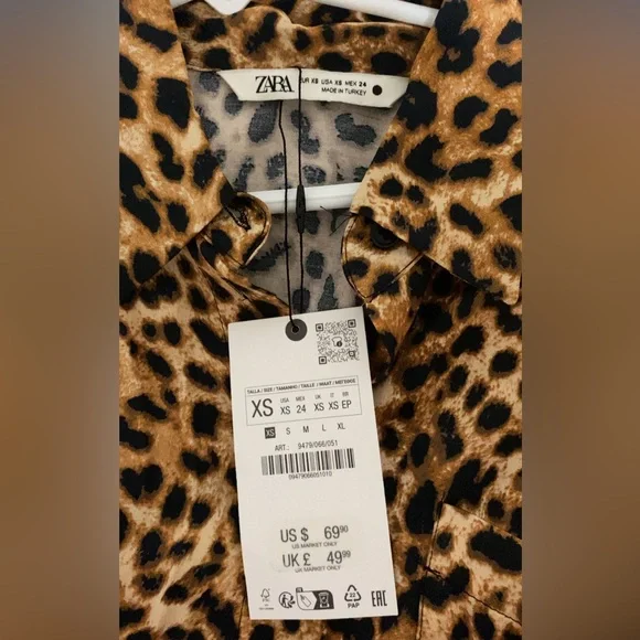 Zara ZW Collection Oversized Animal Print Boho Shirt Size XS - Picture 8 of 11